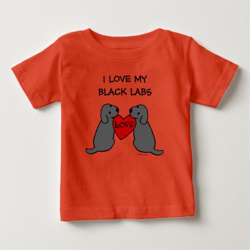 Two Black Labradors with Love Cartoon Baby T_Shirt