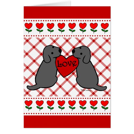 Two Black Labradors with Love Cartoon Cards (Front)