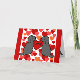 Two Black Labradors with Love Cartoon Holiday Card