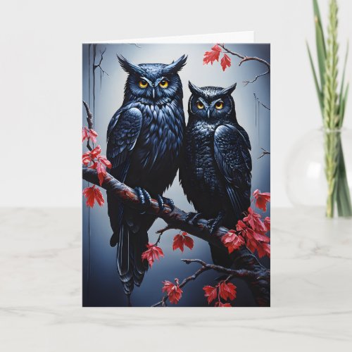 Two Black Owls Goth Mothers Day Holiday Card