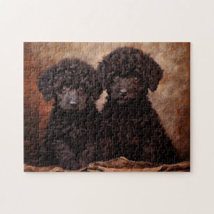Two Black Poodle puppies portrait Jigsaw Puzzle