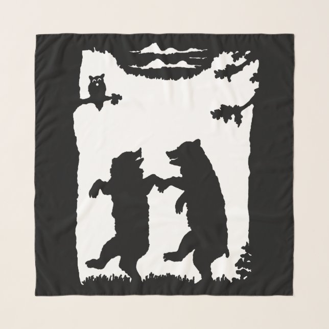 Two Black Silhouette Bears Dancing Together Trees Scarf (Front)