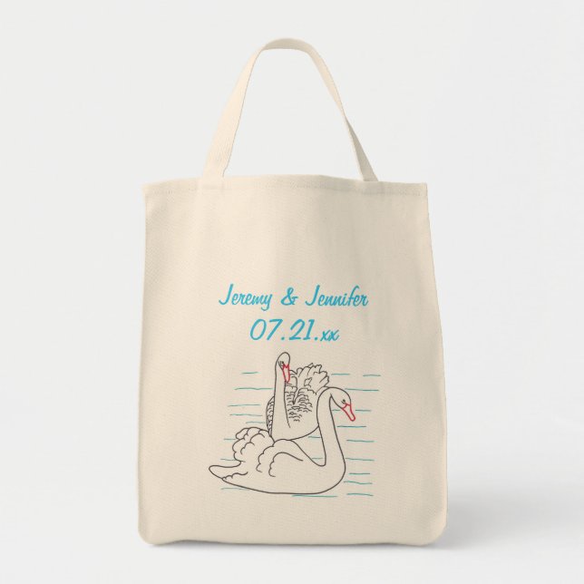 Two Black Swans Drawing Bride Tote Bags (Front)
