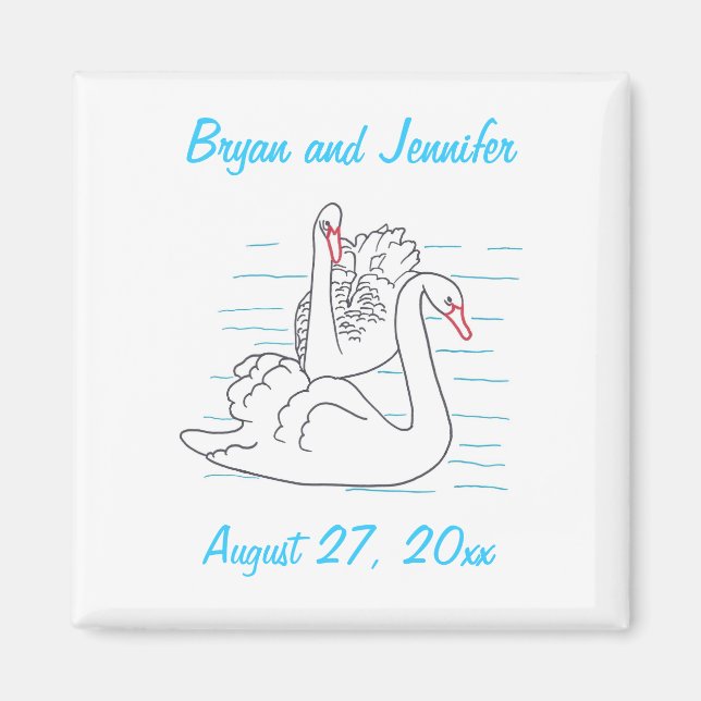 Two Black Swans Drawing Save the date Magnets (Front)