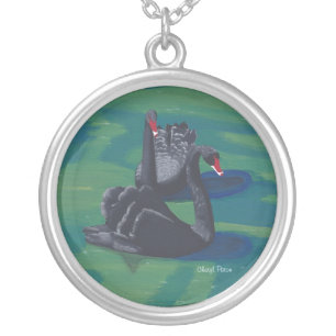 Two Black Swans in Love Necklaces
