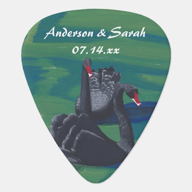 Two Black Swans Personalized Guitar Picks Favors (Front)
