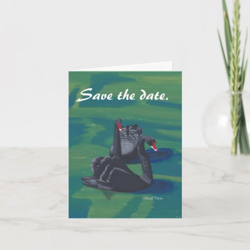 Two Black Swans Save the Date Note Cards