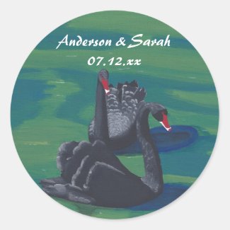 Two Black Swans Swimming Personalized Date Sticker