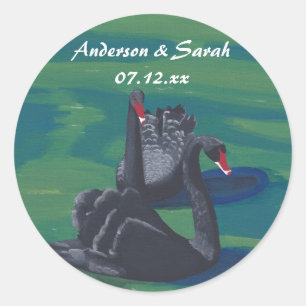 Two Black Swans Swimming Personalized Date Sticker