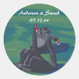 Two Black Swans Swimming Personalized Date Sticker