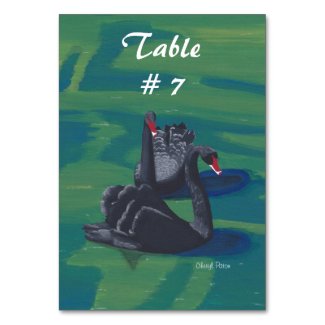 Two Black Swans Swimming Table Number Tablecards