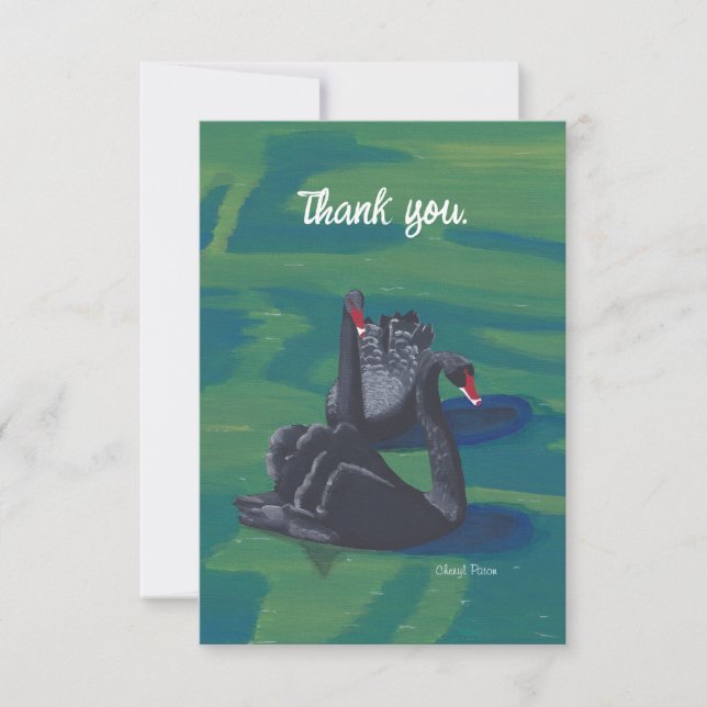 Two Black Swans Swimming Thank you Cards (Front)