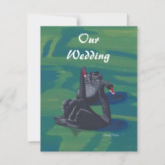 Two Black Swans Swimming Wedding Invitations