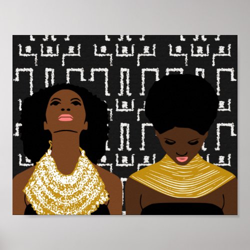 Two Black Woman Wearing Gold Tribal Necklaces Poster