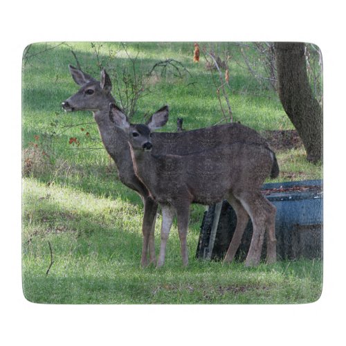 Two Blacktail Deer Glass Cutting Board