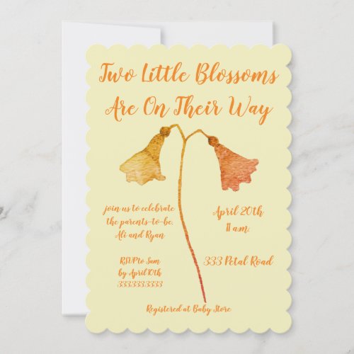 Two Blossoms Orange Flower Twins Baby Shower Invitation