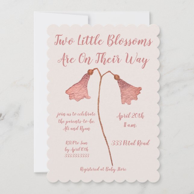 Two Blossoms Pink Flower Twins Baby Shower Invitation (Front)