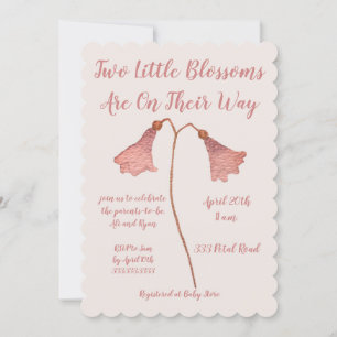 Two Blossoms Pink Flower Twins Baby Shower Invitation