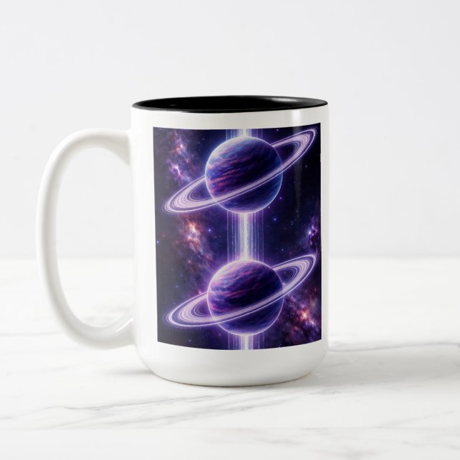 Two Blue and Purple Planets  Two-Tone Coffee Mug (Left)