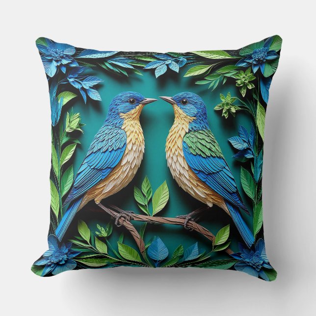 Two Blue and Yellow Birds Throw Pillow (Front)