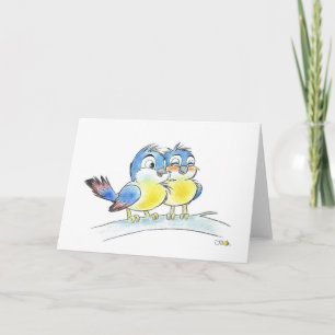 Two Blue Birds in Love Illustration   Card