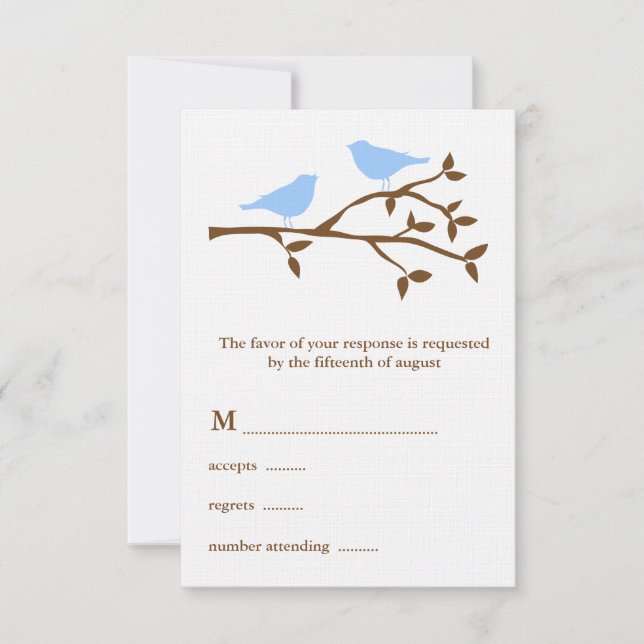 Two Blue Birds Wedding RSVP Card (Front)