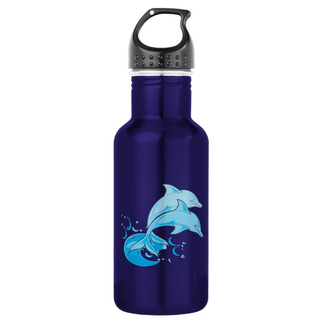Two Blue Bottlenose Dolphins Jumping Out of Water Bottle (Front)
