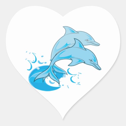 Two Blue Bottlenose Dolphins Jumping Out of Water Heart Sticker