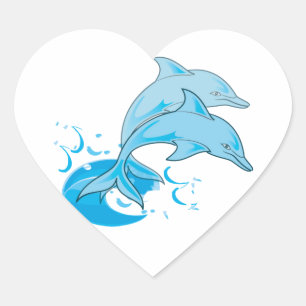 Two Blue Bottlenose Dolphins Jumping Out of Water Heart Sticker