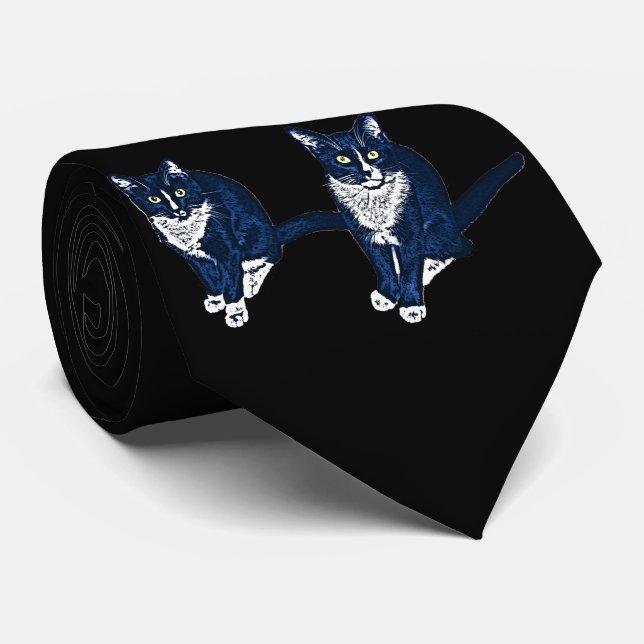 Two Blue Cats Neck Tie (Rolled)
