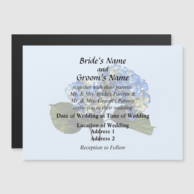Two Blue Hydrangea With Leaves Magnetic Invitation (Front/Back)
