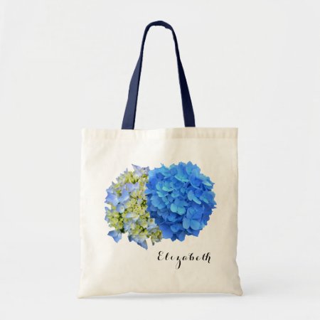 Two Blue Hydrangeas Personalized Name Tote