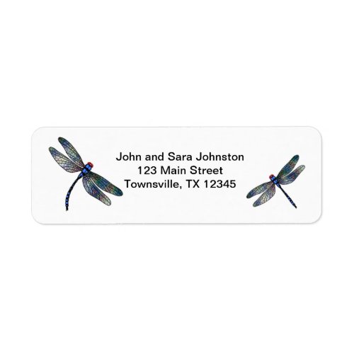 Two Blue Iridescent Dragonflies Label