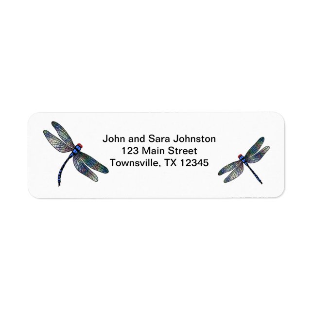 Two Blue Iridescent Dragonflies Label (Front)