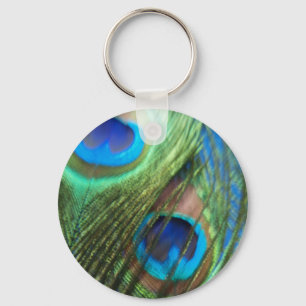 Two Blue Peacock Feathers Keychain