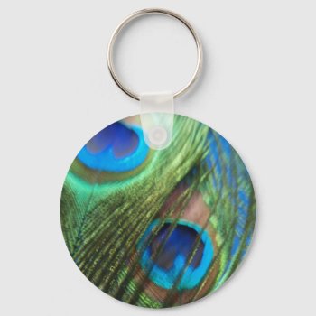Two Blue Peacock Feathers Keychain by Peacocks at Zazzle