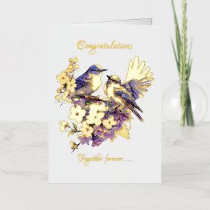 Two Bluebirds In Love Gold Foil Wedding Greeting Card