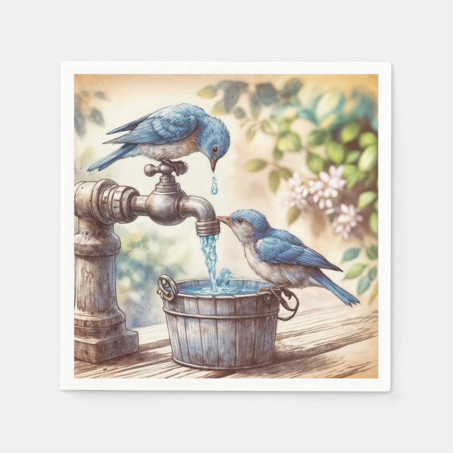 Two Bluebirds On a Faucet Napkins (Front)