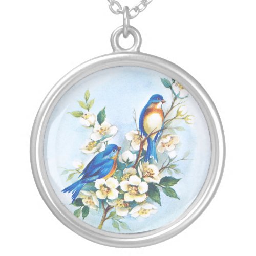 Two Bluebirds Silver Plated Necklace