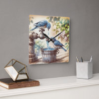 Two Bluebirds With Faucet and Old Bucket
