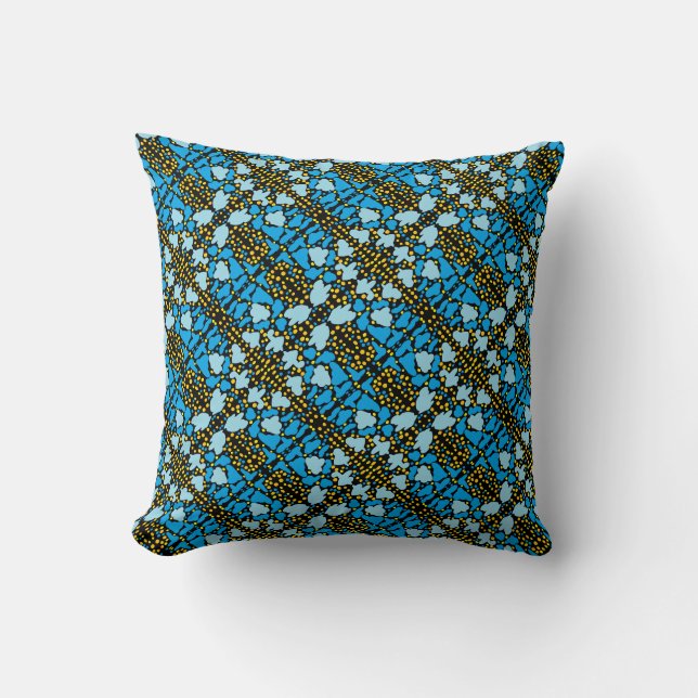 Two blues tiny clouds golden globes patterns throw pillow (Front)