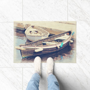 Two Boats in a Harbor Rustic Nautical Medium Doormat
