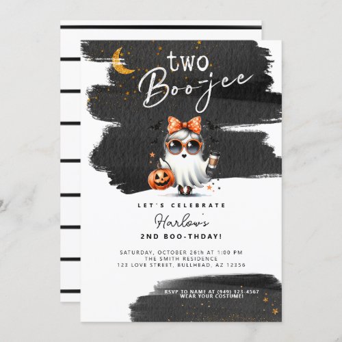 Two Boo_jee Cute Ghost Halloween 2nd Birthday  Invitation