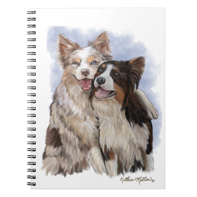 Two Border Collie Buddies cartoon Notebook (Front)