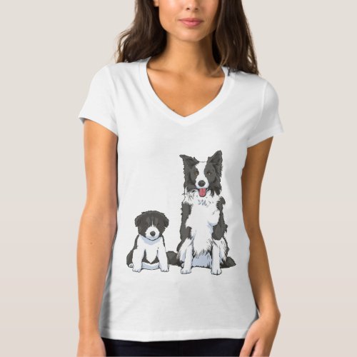 two Border Collie dogs one puppy and one adult T_Shirt