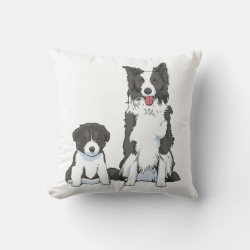 two Border Collie dogs one puppy and one adult Throw Pillow