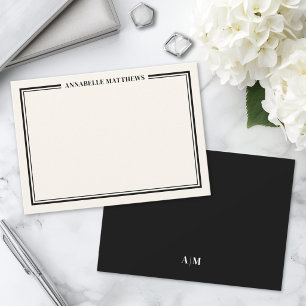 Two Border Minimalist Name Monogram Note Card