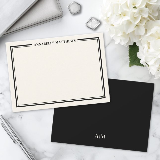Two Border Minimalist Name Monogram Note Card (Two Border Minimalist Name Monogram Note Card)