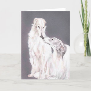 Two Borzoi Dog Art Canine Folded Greeting Card