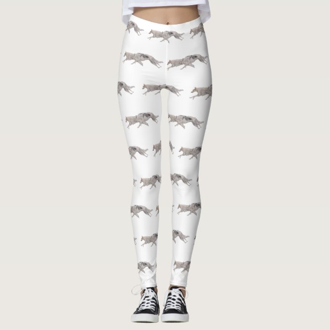 Two Borzoi Running Dog Art Leggings (Front)